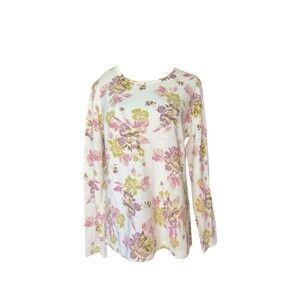 Garnet Hill Womens Floral Merino Wool Sweater Size XL Cottagecore Grandmacore